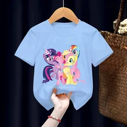 2024 new Summer Baby Boys Little Pony T-shirts Kids Cartoon Print Short Sleeve T Shirt Tops Children Clothes Streetwear