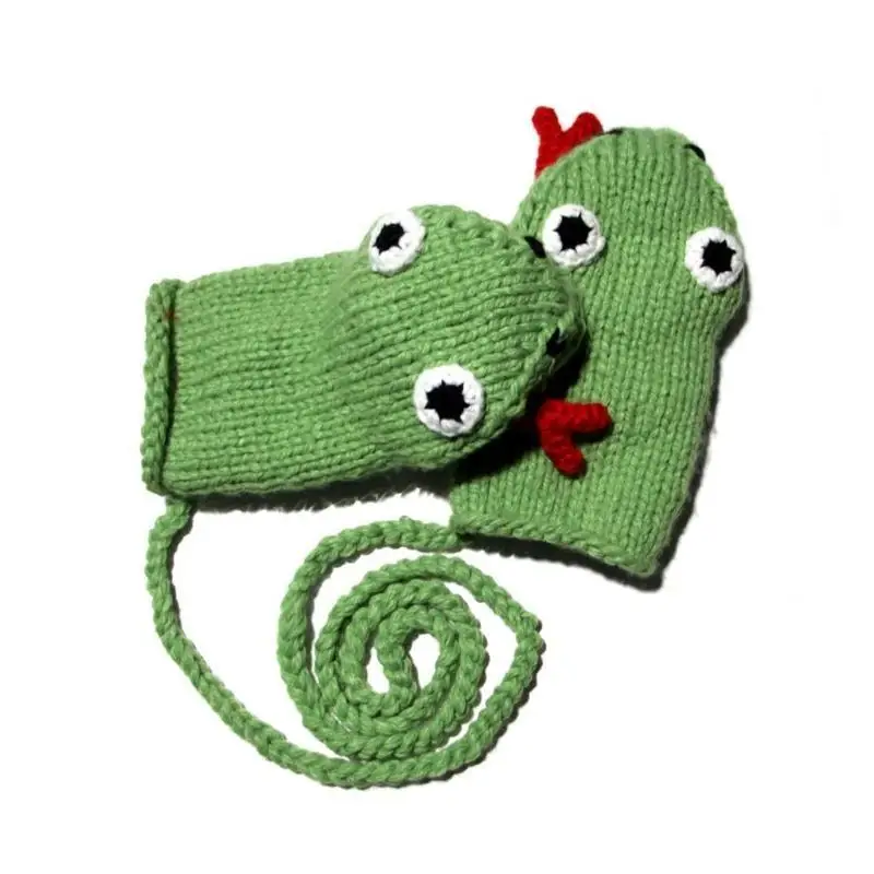 

652F Women Men Winter Crochet Knitted Gloves Cartoon for Frog Mouth Eyes Design Windproof Snow Ski Full Finger Mittens Hand
