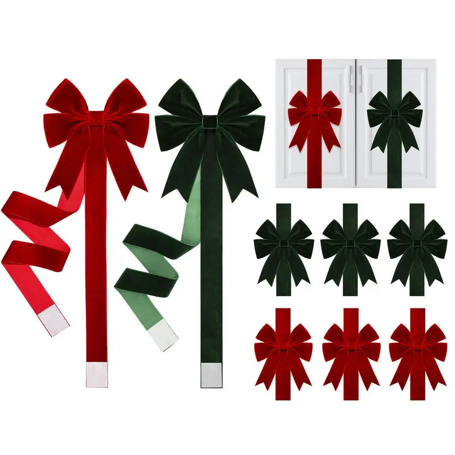 

Pcs Christmas Velvet Cabinet Door Bows and Ribbons Large Red Green Velvet Bows for Christmas Cabinet Door Xmas Bows and Ribbon f