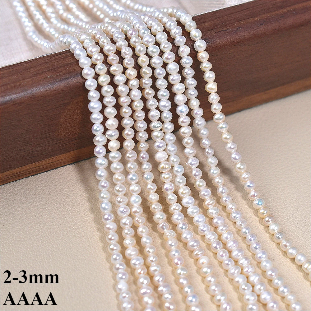 

2-3mm 4A Natural 100% Freshwater White Round Pearl Isolated Loose Bead Gift Jewelry Make DIY Necklace Bracelet Accessories 36cm
