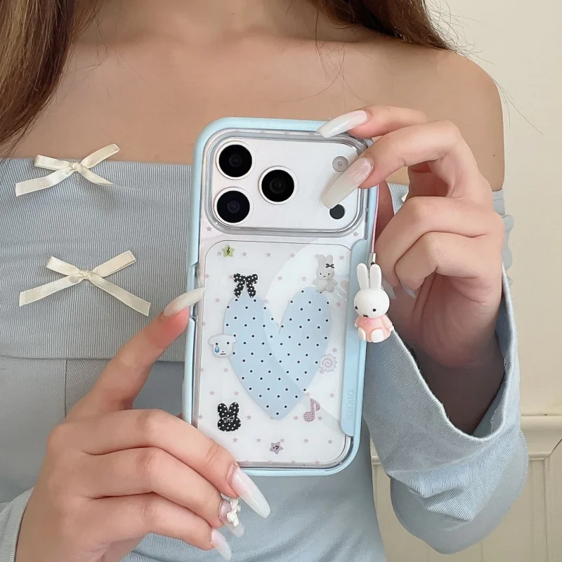 

Luxury Clear flip Holder Cute Cartoon Miffy Star Polka Dots Phone Case For iPhone 15 16 17 Pro Max Miffy Y2k doll pendant﻿﻿﻿﻿﻿﻿