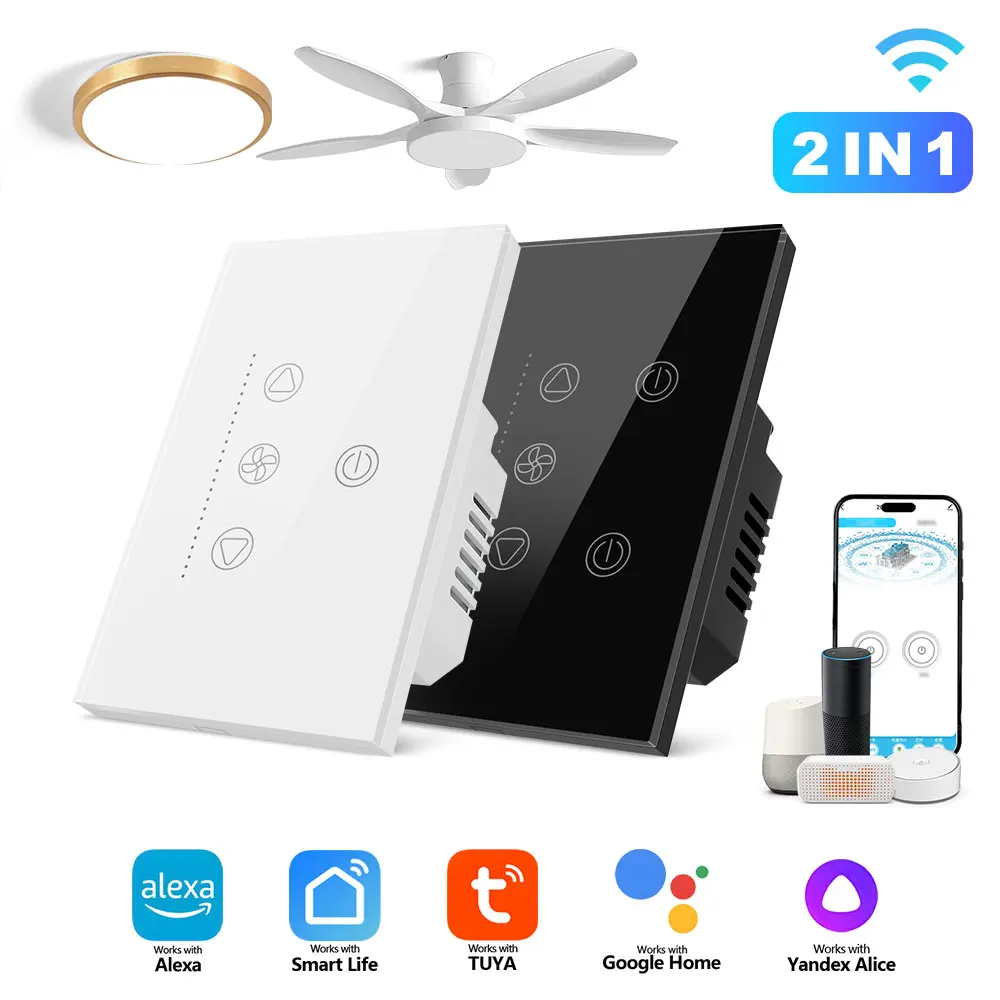 

WiFi Smart Switch for Ceiling Fan Light US Standard Remote Control via APP Work with Alexa/Google White/Black