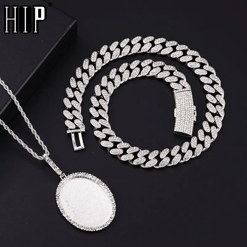 

Hip Hop Picture Necklace Personalized CZ Oval Medallions Customized Photo Memory Pendant Cuban Chain ForMen Women Jewelry