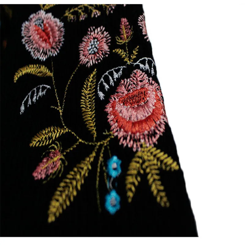 Suéter negro con bordado Floral para mujer, Jersey bohemio de manga larga con cuello redondo, Top suelto, suéteres de punto, Otoño e Invierno