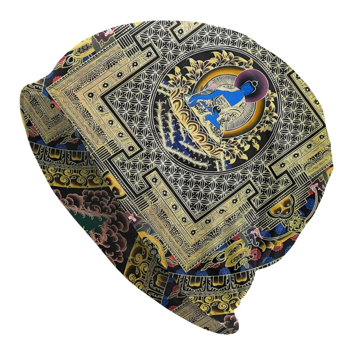 Budista Deus Crença Esporte Fino Chapéus, Amoghasiddhi Thangka Mandala Bonnet Especial Skullies Gorros Bonés, Ouro rosa