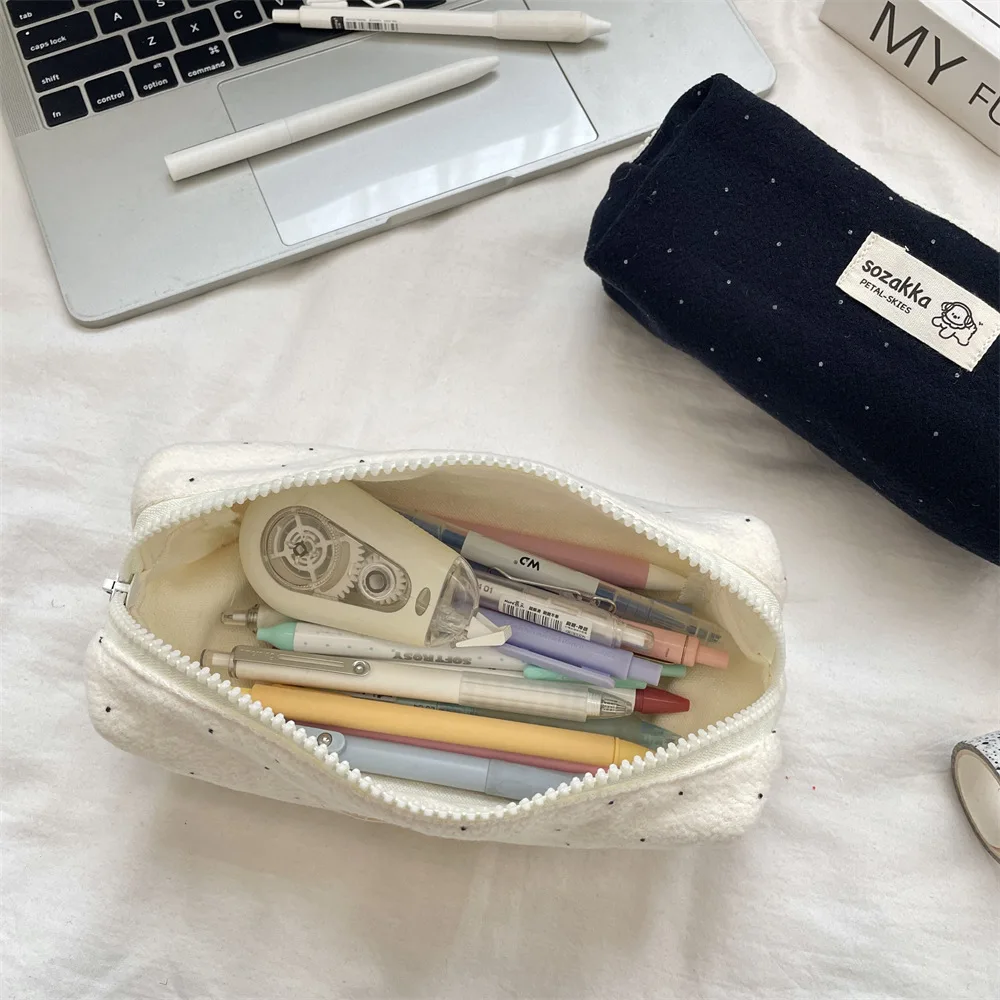 Polka Dot Pencil Pouch Korean Style Large Capacity Student Stationery Small Sundries Storage Bag Make Up Organizer Bag
