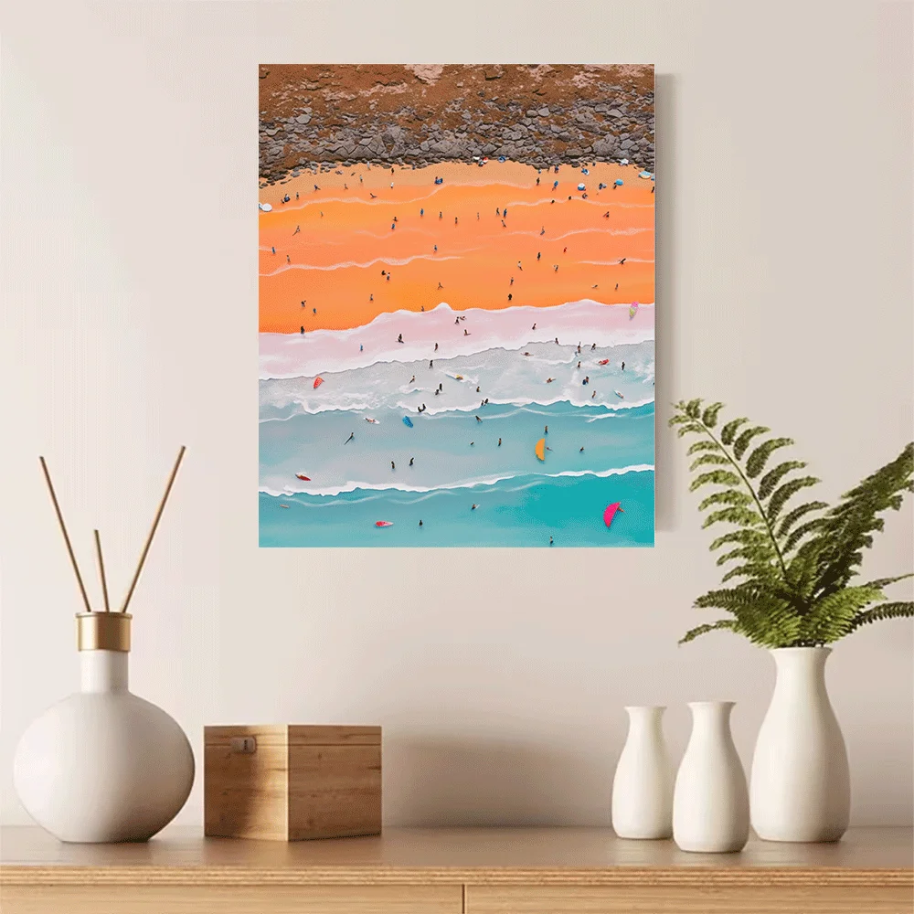 1PC-Canvas poster Unframed Aerial Beach Sunset Ocean Waves Surfing Coastal Landscape Summer Vibes Nature Art Print summer