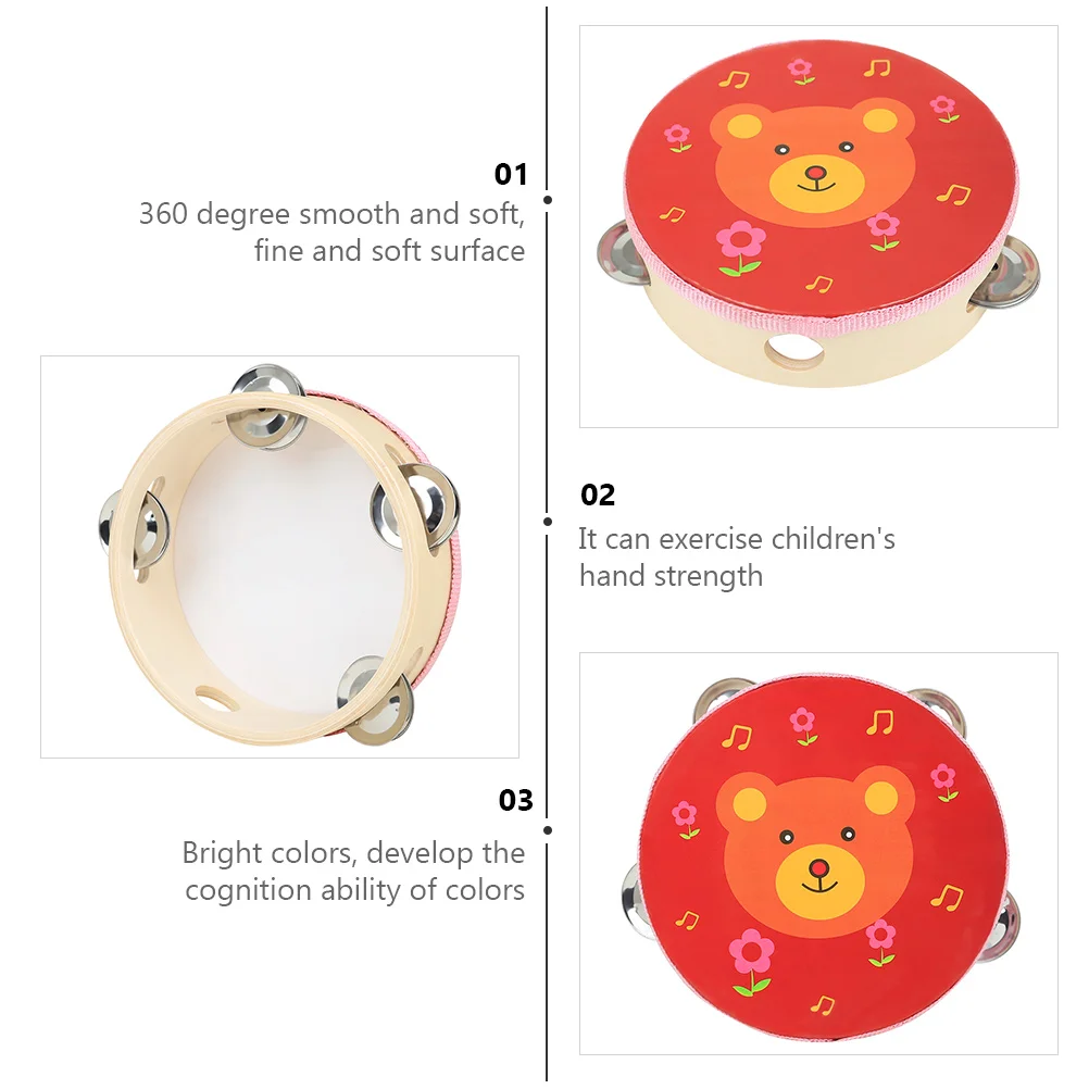 

Wooden Hand Tambourine for Kids with Polyester Drum Head Soft Surface Edging Rope Design Bright Colors Exercise Hand Strength