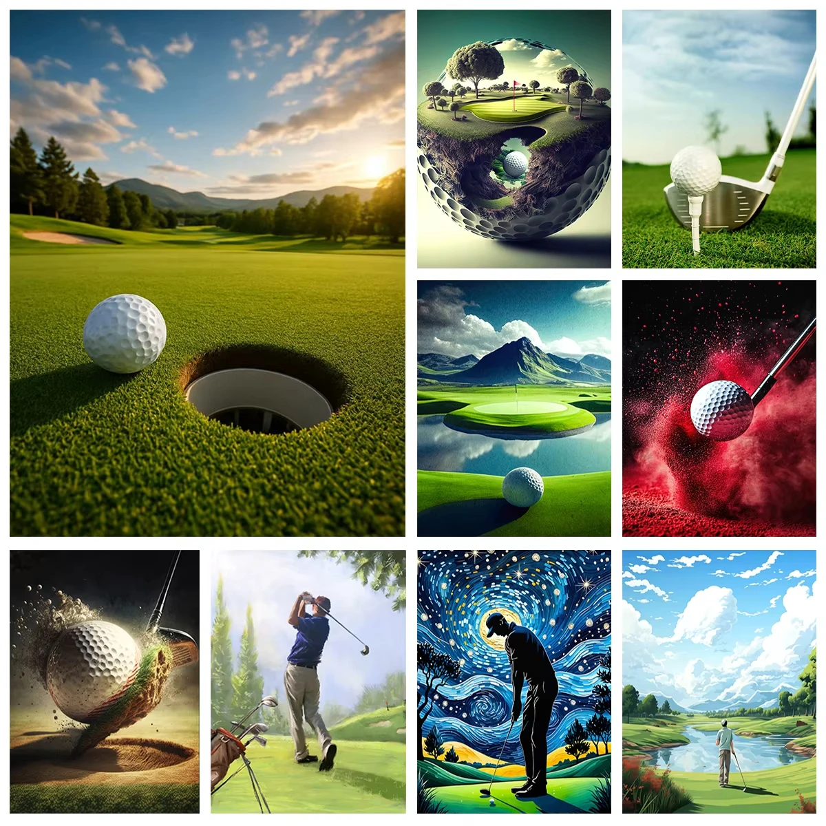 Golf-Thema 5D Diamantmalerei Sportfotos Wandbilder DIY Diamant-Stickerei Heimdekoration Raumdekoration