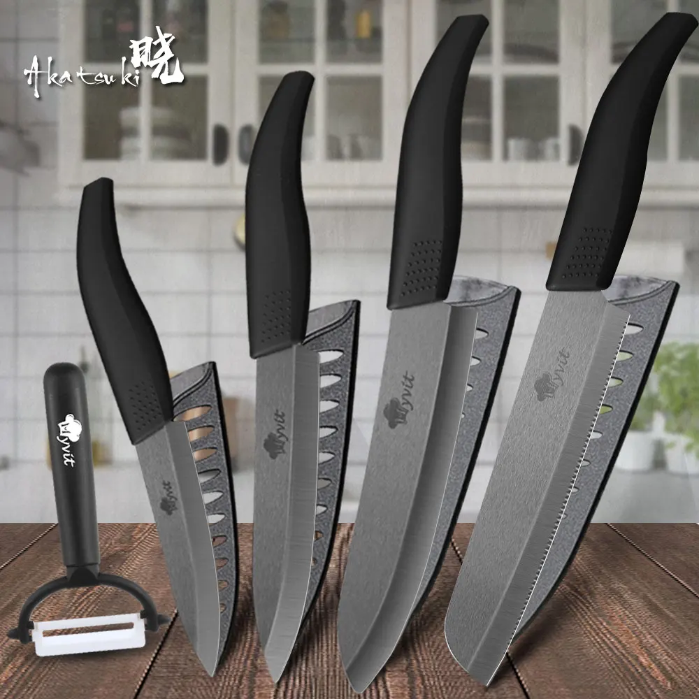 

Ceramic Knives Kitchen Knives 3 4 5 6 inch Paring Utility Slicing Chef Bread Set+Peeler Zirconia Black Blade Cooking Tool