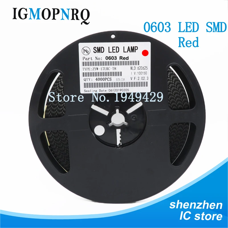 1Reel 4000pcs 0603 SMD LED  light  Yellow Red  Green Blue White new and