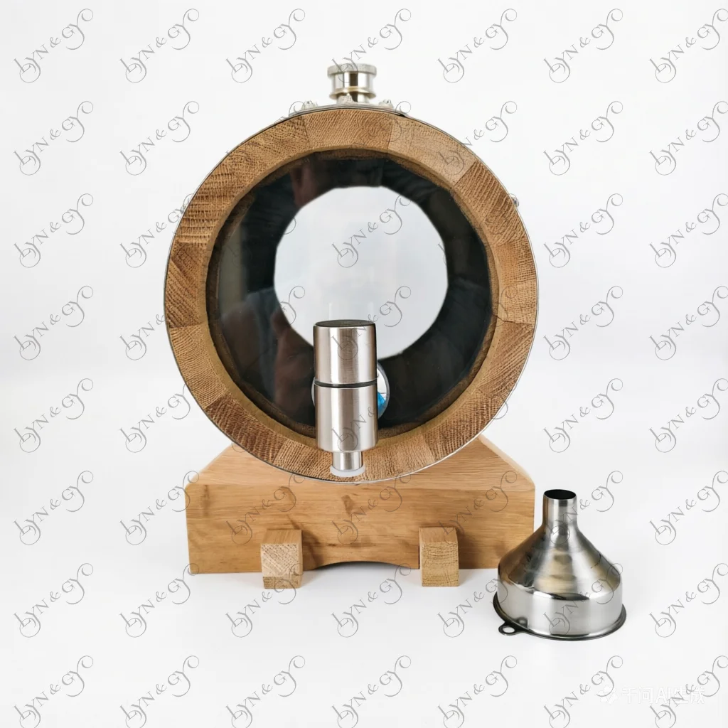 3L Eichenfass mit Doppelseitigen Transparenten Sichtfenstern Whiskey-Sherry-Reifefass-Set Bar-Dekor Wein- und Spirituosen-Aufbewahrung