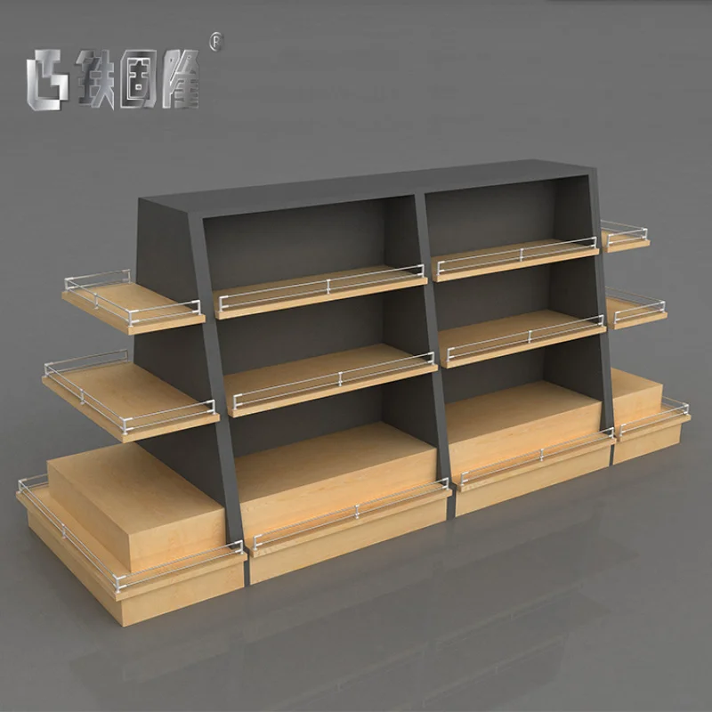 (customized)Convenience Store Shelf Supermarket Wooden Steel Shelf Middle Island Shelving