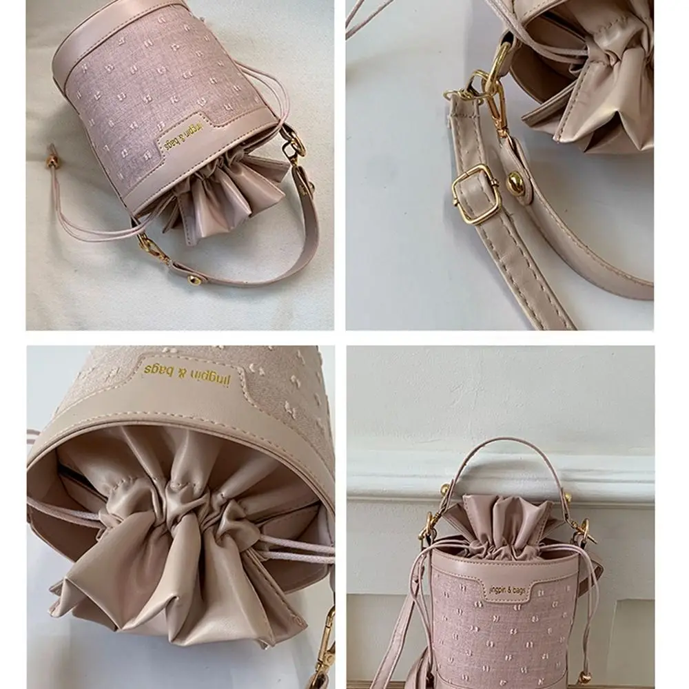 حقيبة دلو برباط على الطراز الكوري غير رسمية حقيبة يد أسطوانية من البولي يوريثان حقيبة كتف محمولة بلون سلة خضراوات حقيبة للفتيات