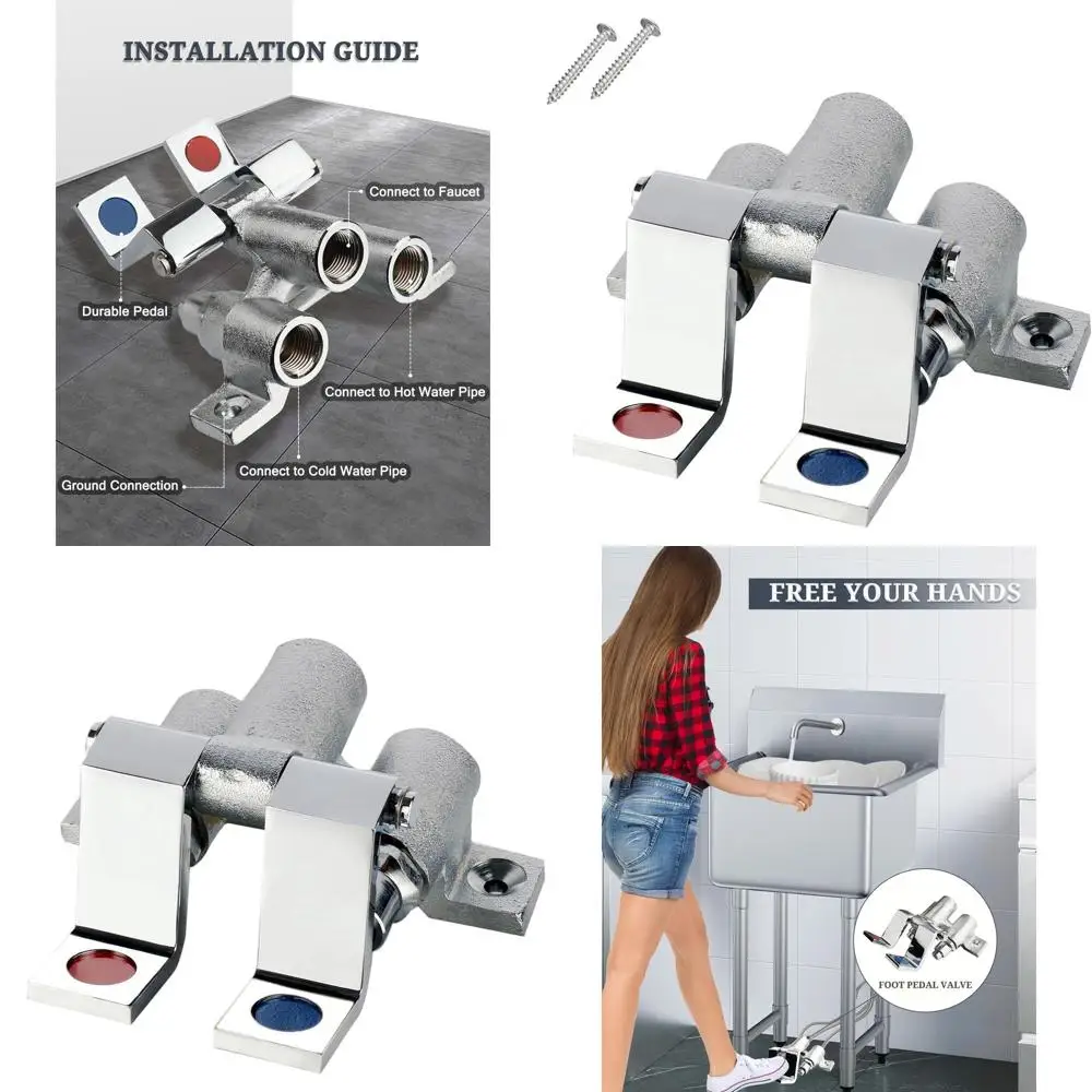 

Hands-Free Double Pedal Brass Faucet Valve for Non-Contact Sink Operation in Commercial, Medical, and Educational Settings