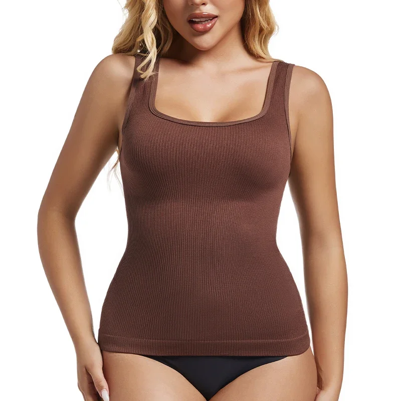 1/2 Stück Shapewear Bauchkontrolle Tank Top Kompressionstanks für Frauen Square Neck Nahtfreier Body Shaper Camisole Cami Tops – Detail 16