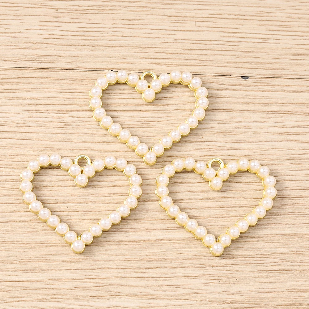 Tusember 10 Stück 26*32mm Exquisite Goldfarbene Perlen-Kristall-Herzanhänger für modische Ohrringe, Halsketten, DIY-Schmuckherstellung und Bastelarbeiten – Detail 3