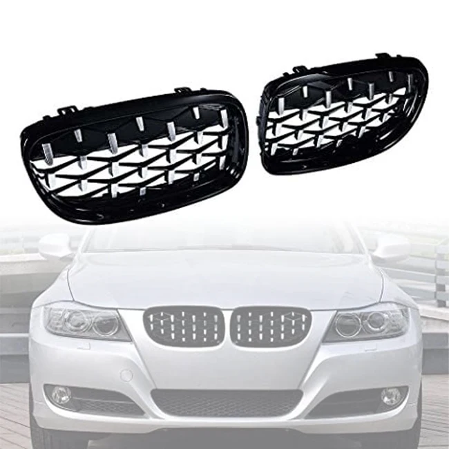 Factory 09-12 Diamond Black Chrome for BMW 3 Series E90 2009-2012 Front Bumper Grille