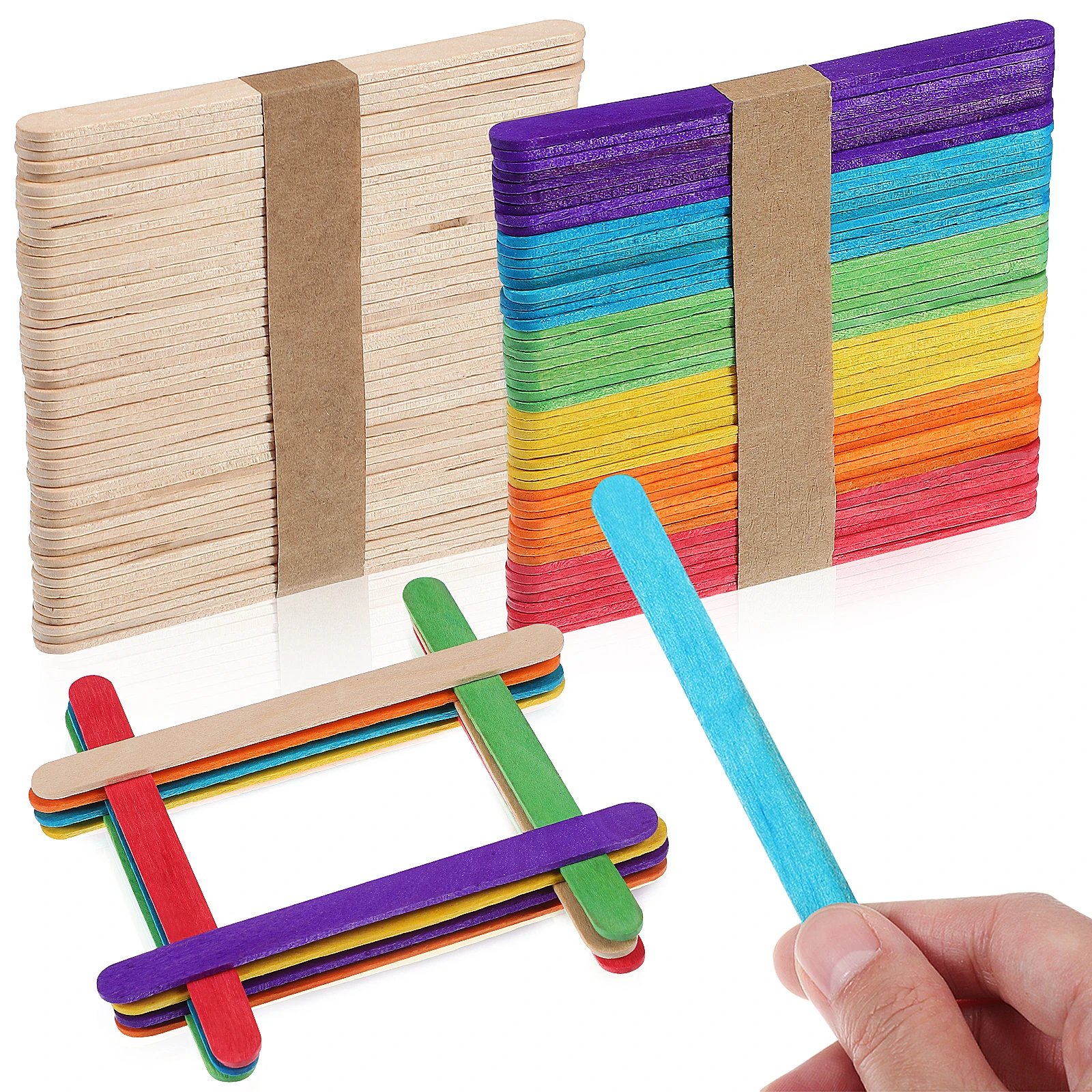

100Pcs Colored Wood Sticks Smooth Burr-Free DIY Craft Wooden Sticks for Painting Home Decor Creative Art Making Supplies