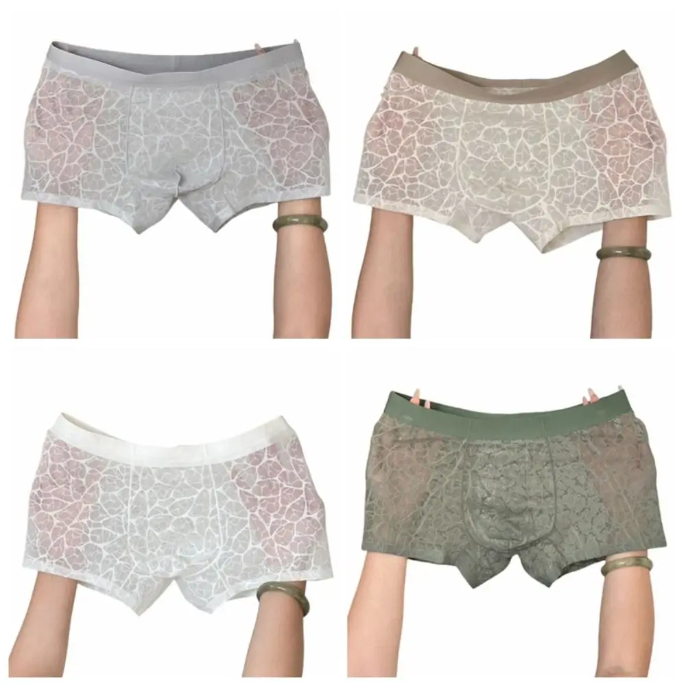 

Simple Underpants Men Boxer Briefs Ice Silk Mesh Thin Lace Shorts Boxers Breathable Quick Dry Underwear for Men Men