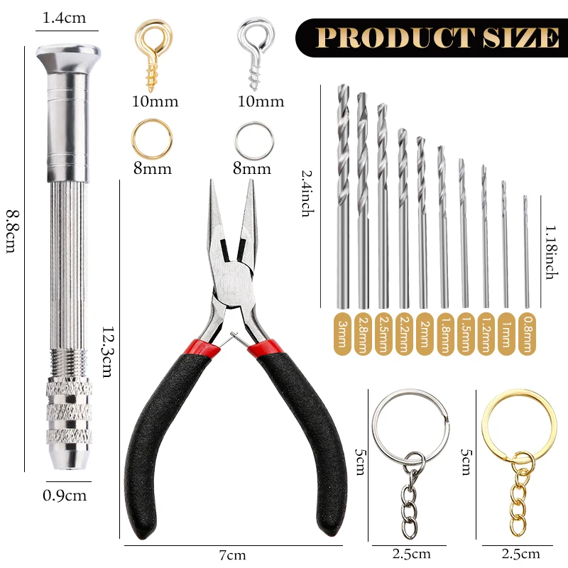 Jewelry Making Supplies Kit with Keychain Kit,Jewelry Pliers,Mini Hand Resin Drill Pin and Jewelry Findings for Jewelry Repair