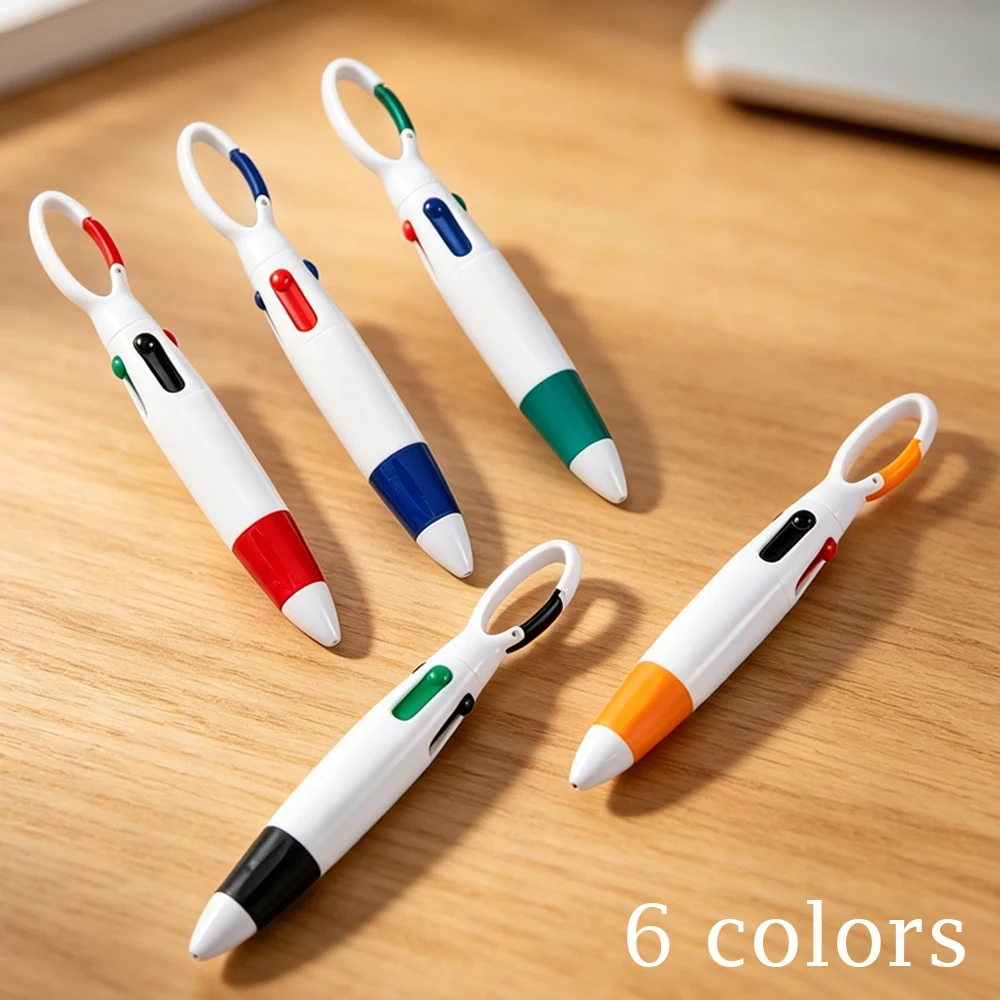 4-12Pcs Retractable 4-Color Ballpoint Pens, Shuttle Pens with Carabiner Keychain Clip, Bulk Multi-Colored Ink Pens for Adults