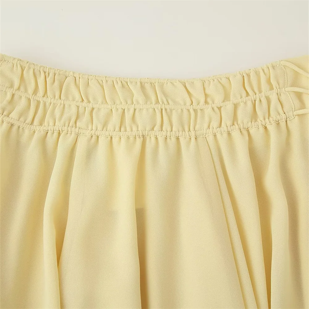 女性らしいスタイリッシュでファッショナブルなロープ装飾シフォンスカート、夏の新作無地スリムフィットロングスカート