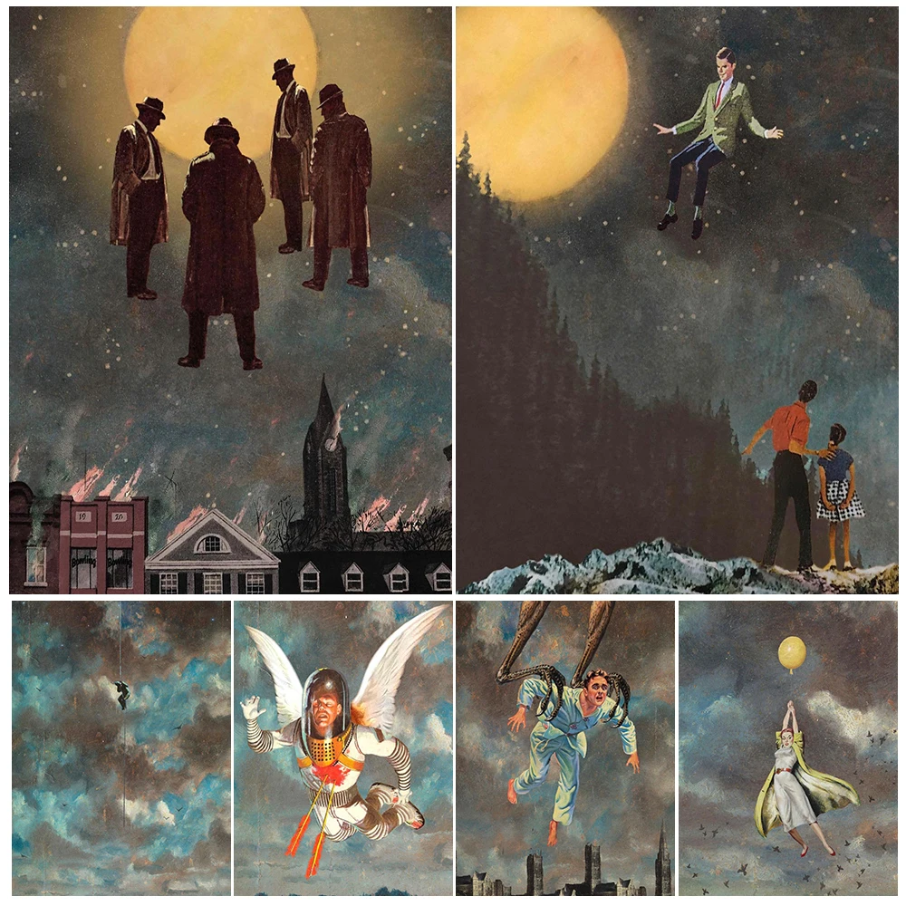 Fly In The Air Or Fall From The Sky-pintura abstracta en lienzo para pared, póster artístico gótico de fantasía surrealista e impresión para decoración del hogar