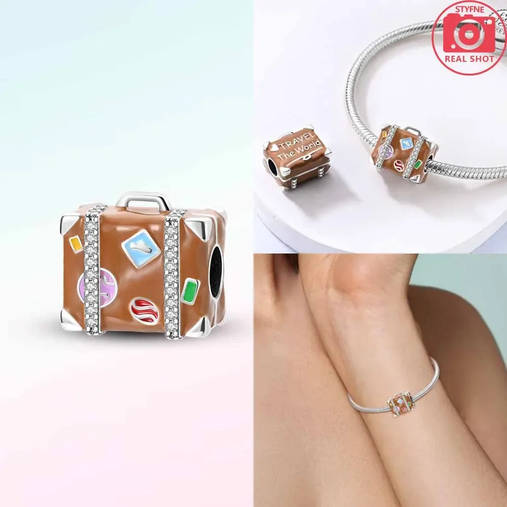 

Beads Silver 925 Travel Series Suitcase Camera Car Hot Air Balloon Alarm Charm Pendent Fit Original Bracelet Women Jewelry Gift
