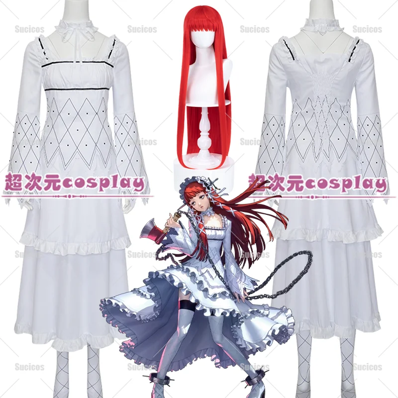 Game P3 Chidori Yoshino Cosplay Costume Persona Yoshino Chidori White Dress Wig Shoes Yoshino Cosplay For Hallowmas Carnival