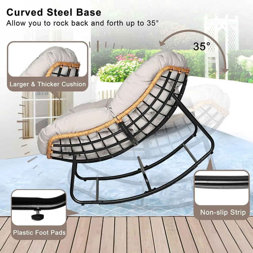 Papasan Chair, Outdoor Rocking Chair with Cushion, 450LB Heavy Duty Egg Chair, Indoor Outdoor Patio Rocking Chairs, Customized
