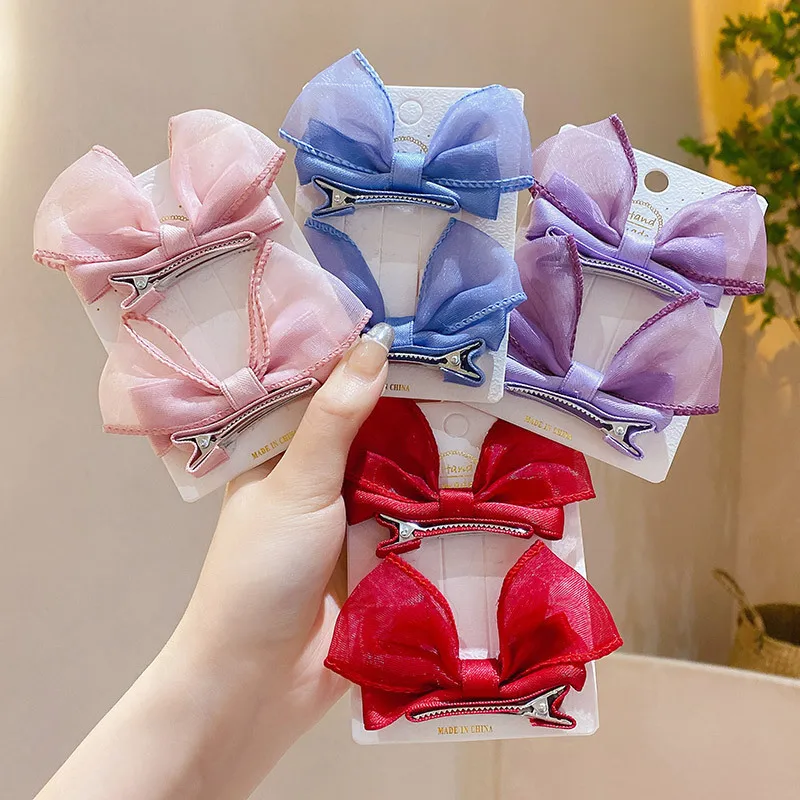 2PCS New Stereoscopic Bowknot Lovely Kids Hairpins Baby Hair Clips Headdress Girls Hair Accessories Children Headwear