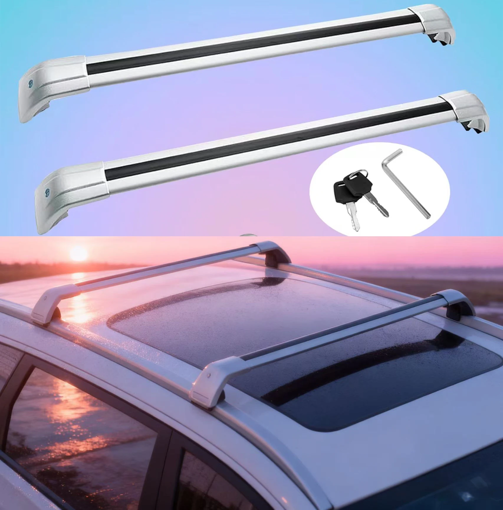 2 قطعة شريط الصليب الأسود يناسب 2024-2025 شيري جايكو 7 J7 SHS سقف السكك الحديدية رف قابل للقفل قضبان البضائع قابل للتعديل الفضة SY