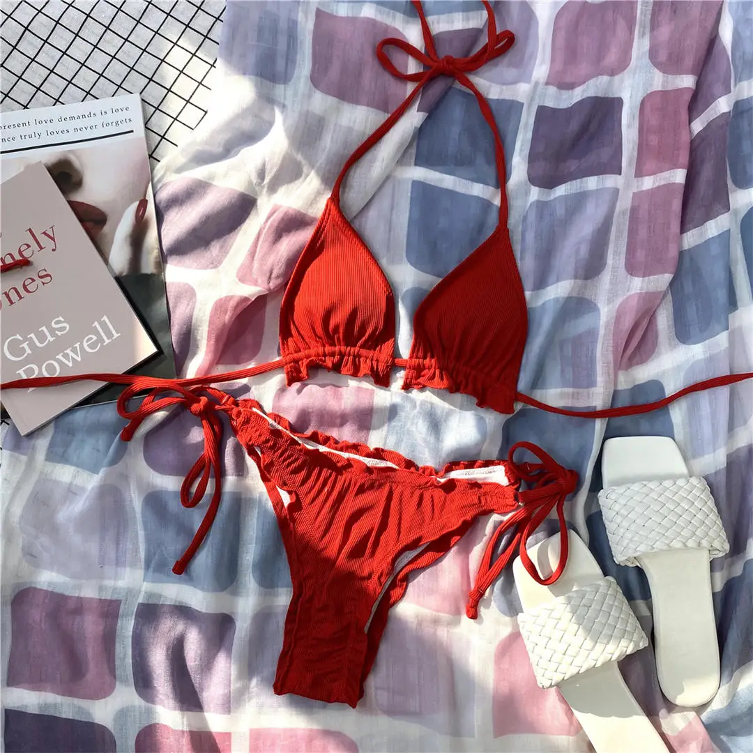 Rüschen-Bikini im brasilianischen Stil, zweiteiliger Badeanzug für Damen, Badebekleidung, Neckholder-Bikini, Badeanzug für Damen, V2817 – Detail 29