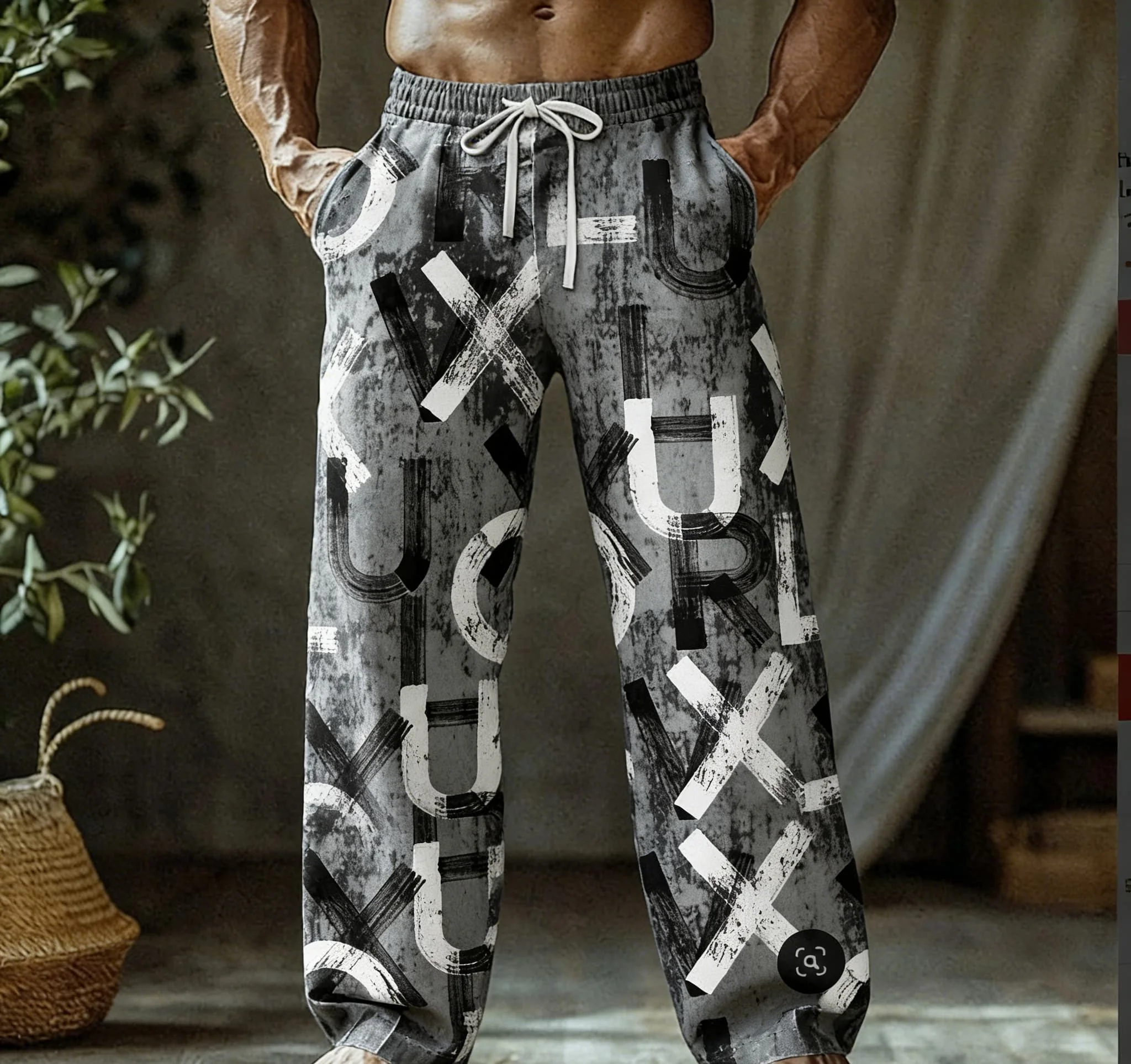 Men's Summer Thin Quick-Dry Hawaiian Beach Pants, Loose Fit, Casual, Retro Distressed Letter Print