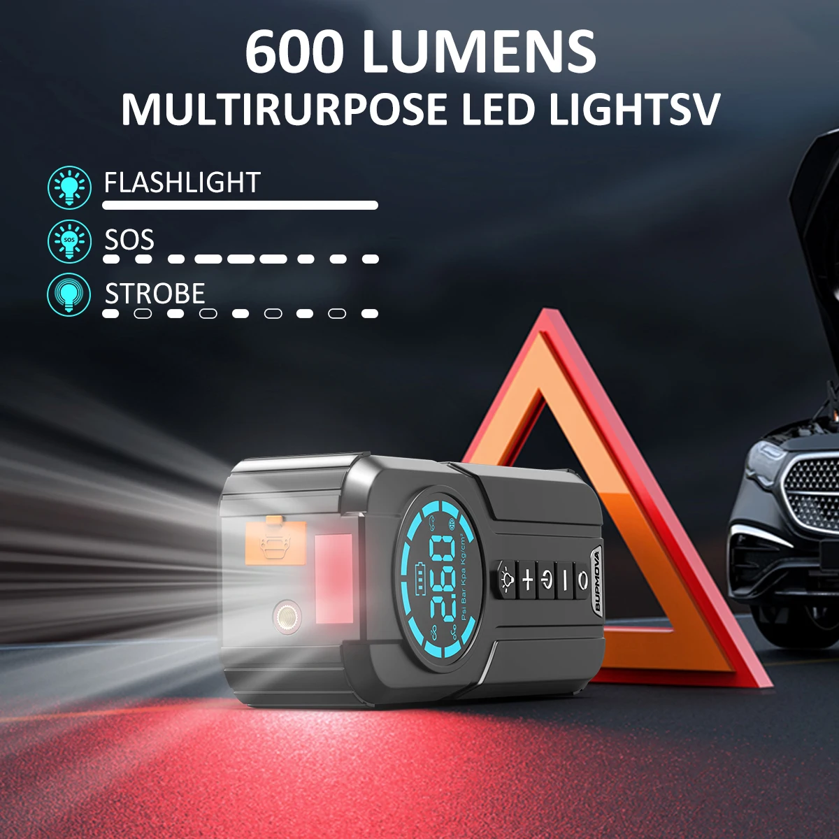 BSMOOM Auto Jump Starter Luchtcompressor Met Power Bank 150PSI Luchtpomp Auto Batterij Noodversterkers met LED Licht