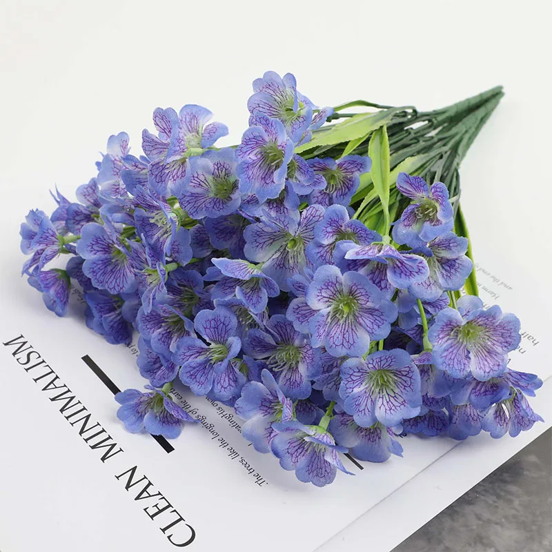 5 Heads Spring Grass Flower Water Grass Violet Cloth Art Flower Imitation Flower Home Outdoor Wedding Decoration Fake Flower