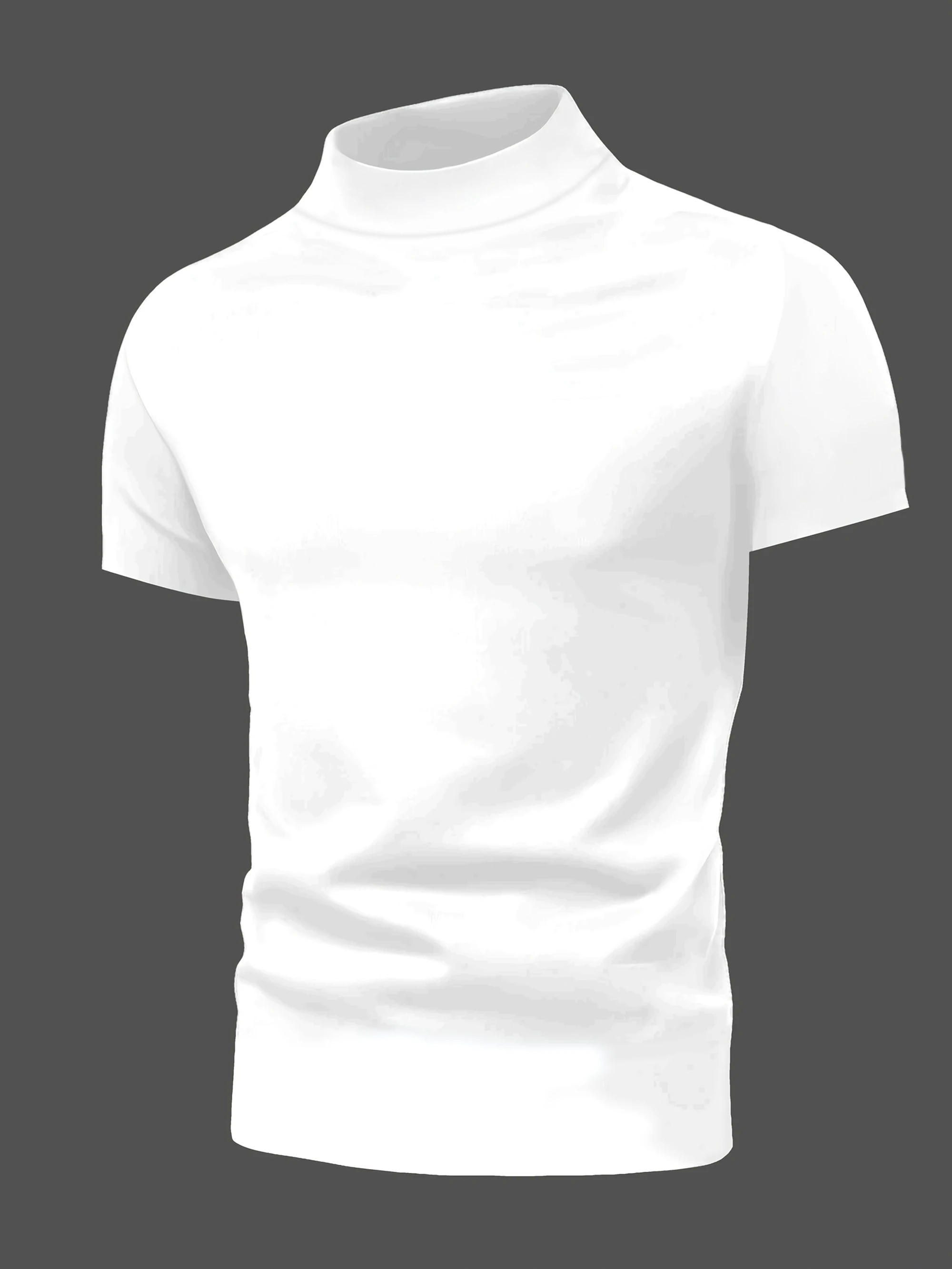 Herren-T-Shirt mit halbem Stehkragen, bedruckt, kurzärmelig, weiß, lässiges Basic-Oberteil – Detail 5