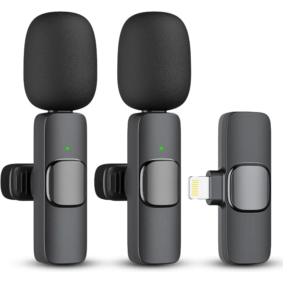 

2 Pack Wireless Lavalier Microphone for iPhone iPad Lapel Mics PlugPlay 2.4G UltraLow Delay Builtin Noise Reduction Chip 8H Wor