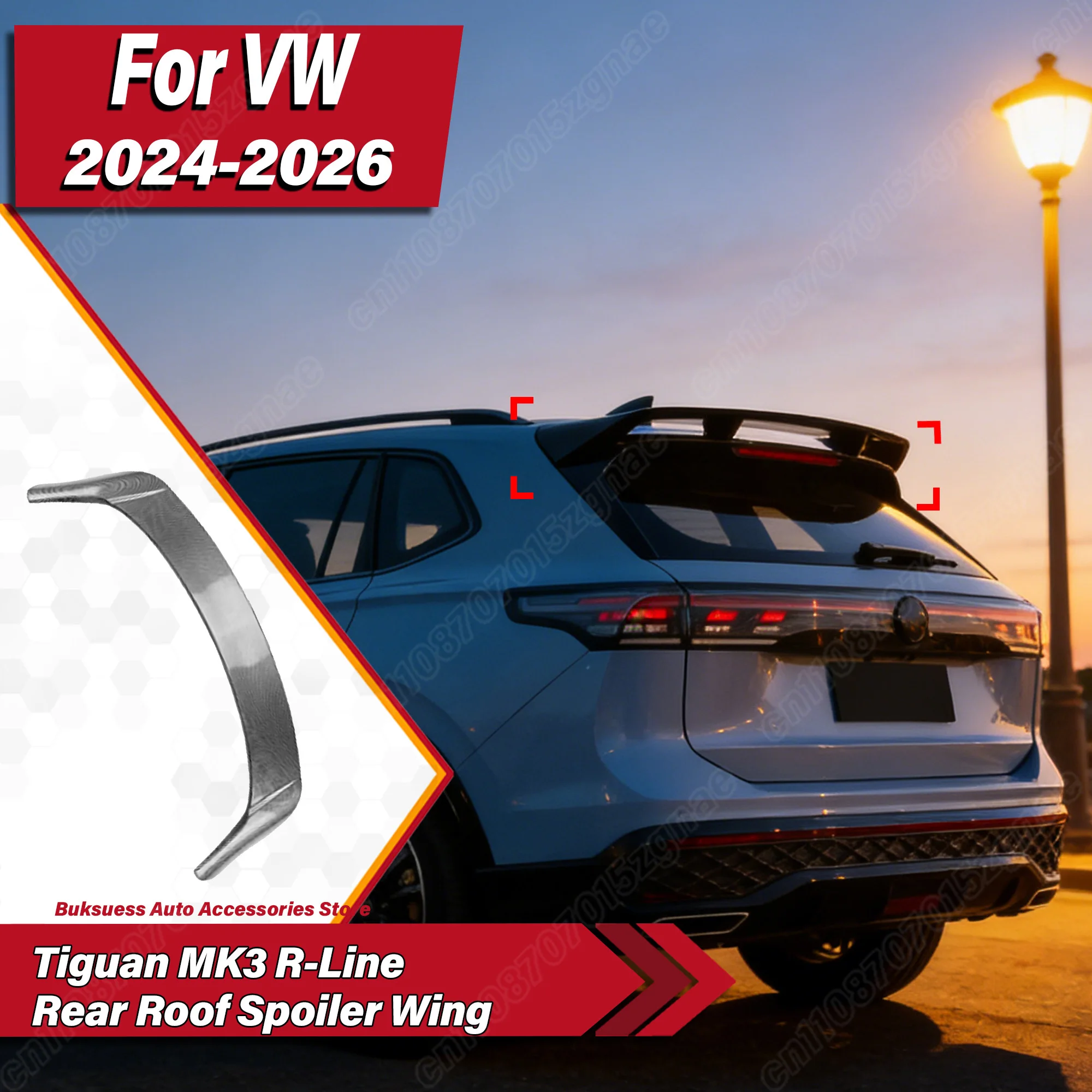 

For VW Tiguan MK3 R-Line 2024 2025 2026 Rear Roof Spoiler Lip Tail Wing ABS Splitter Diffuser Trim Car Accessories Body Kit