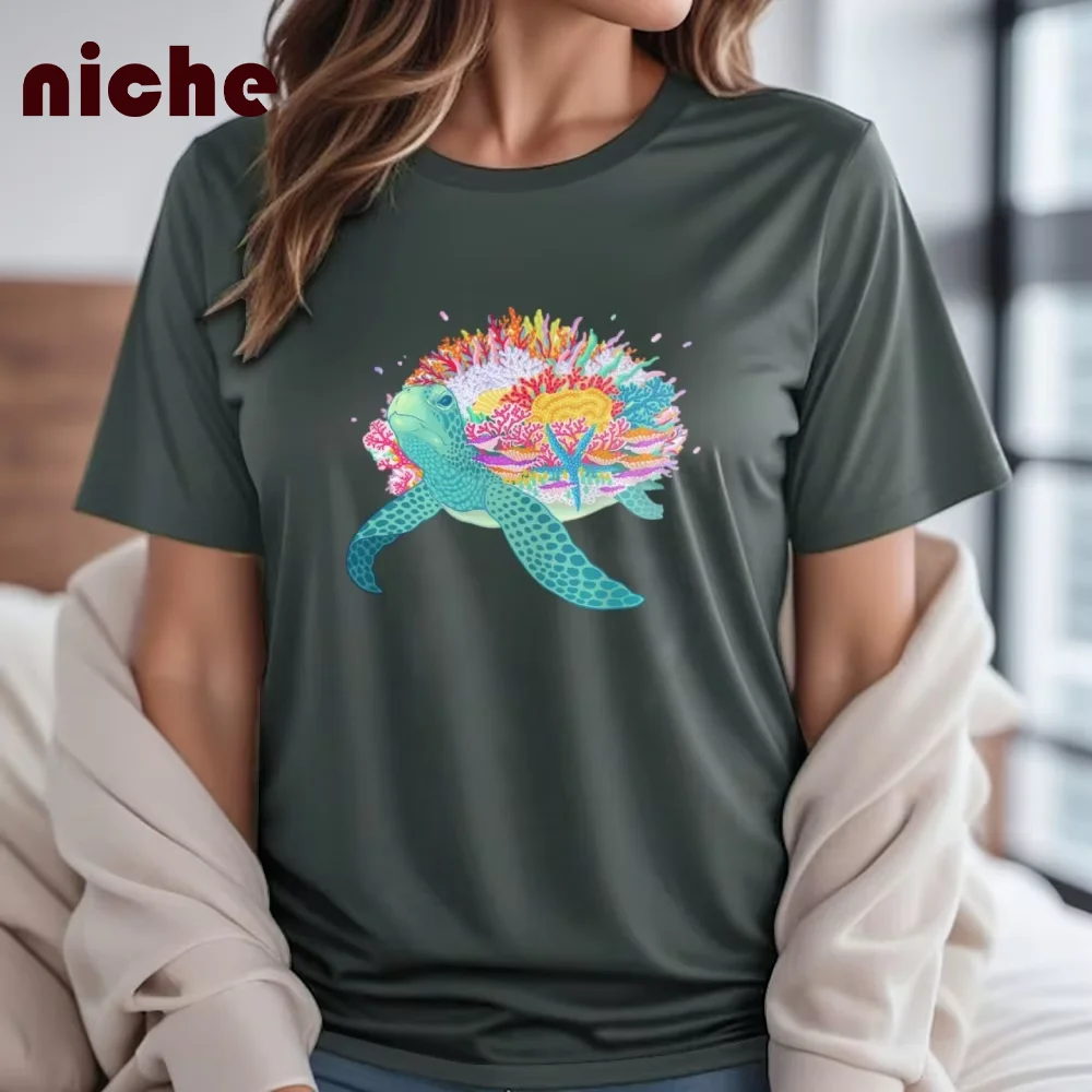 

Women's T-shirt Crew Neck Cotton High Quality Pullover Color Koi Graphic Printing Front Shoulder Trend New Soft Short Sleeves