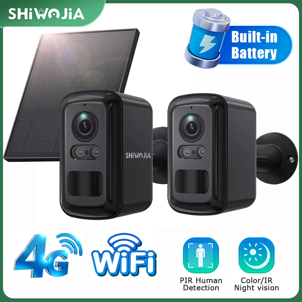

SHIWOJIA 3MP Solar Camera 4G/WIFI Security Outdoor Wireless Battery Powered Bullet Security Camera Two Way Audio