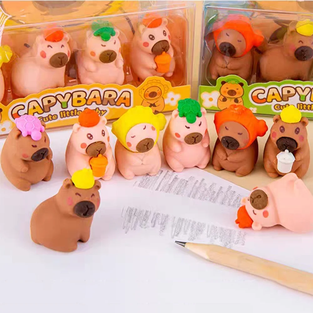 

4Pcs Cute Capybara 3D Erasers Funny Cartoon Creative Animal Erasers Stationary Gifts Mini School Office Supplies For School