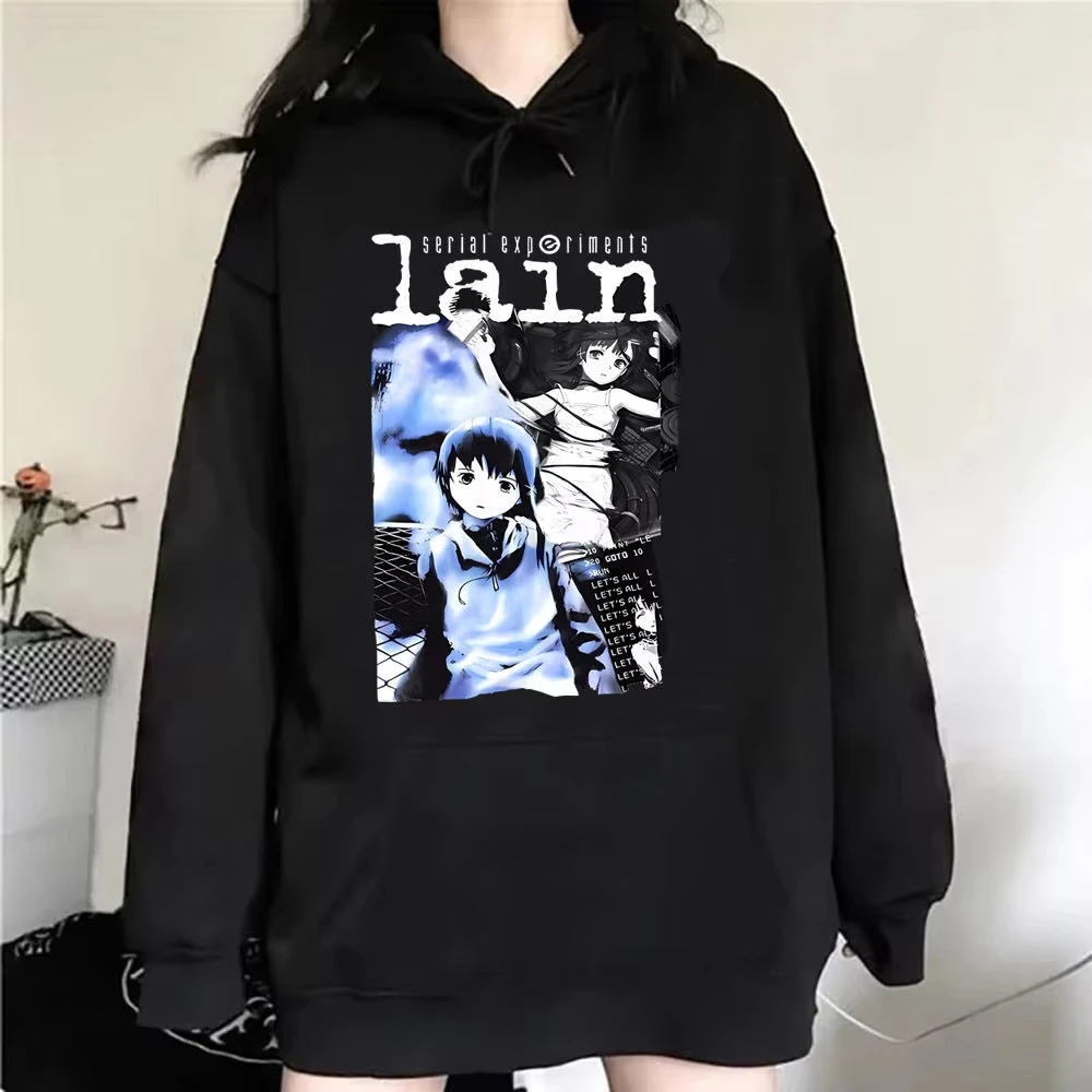 Serial Experiments Lain Anime Print Unisex Hoodie, Loose Long Sleeve Casual Streetwear Pullover Sweatshirt