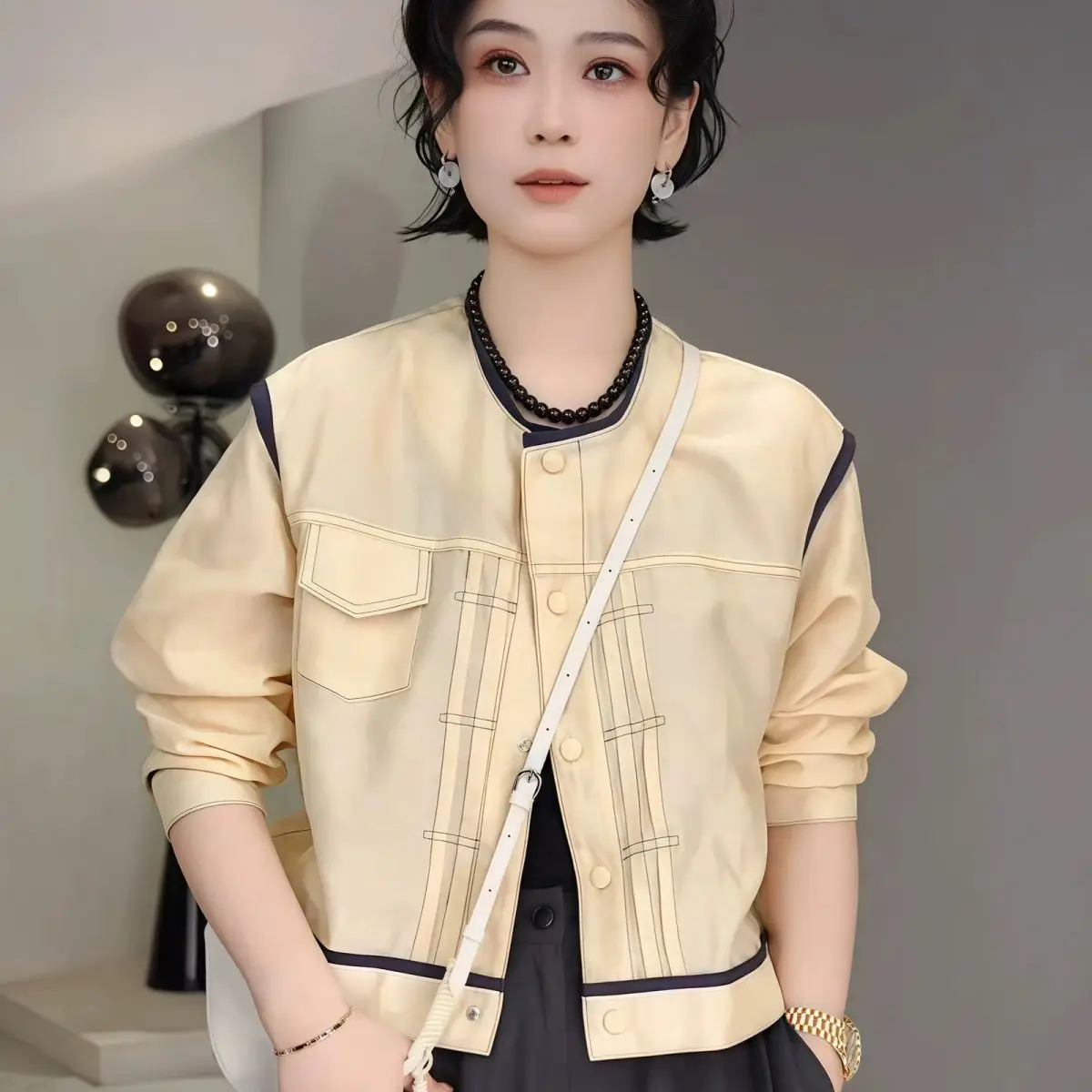 

Elegant Short-Sleeve Shirt Jacket Sun Protection Cotton-Blend Versatile Top