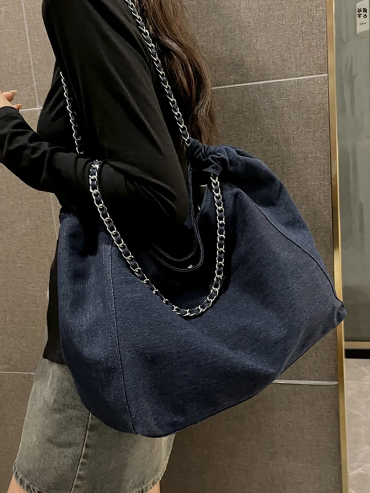 

Джинсовая большая сумка в стиле ретро, женская большая сумка Capaci с буквенным принтом на одно плечо, мягкая сумка, повседневная сумка-сумка ape