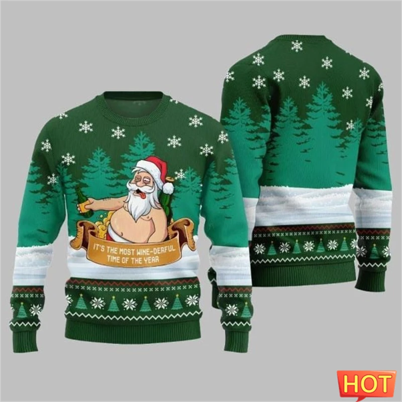 2026 جديد مضحك سانتا كلوز الجرافيك القبيح عيد الميلاد سترة العصرية الشارع الشهير ثلاثية الأبعاد مطبوعة عيد الميلاد البلوز فضفاض تنفس البلوز