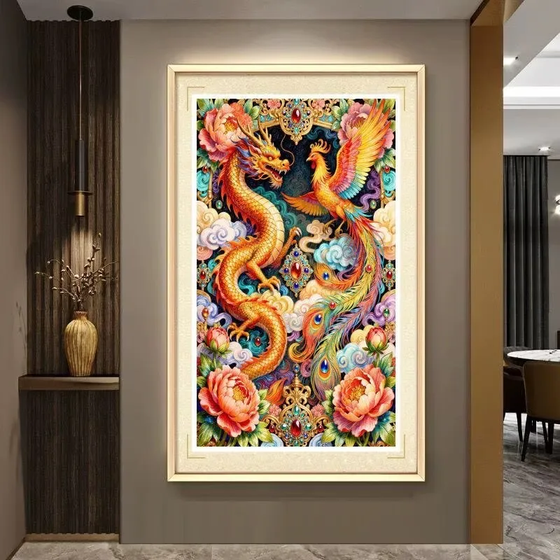 

9CT 11CT dragon and phoenix Embroidery DIY Chinese Style Printed Kits Cross Stitch Thread Needlework Sets Home Crafts