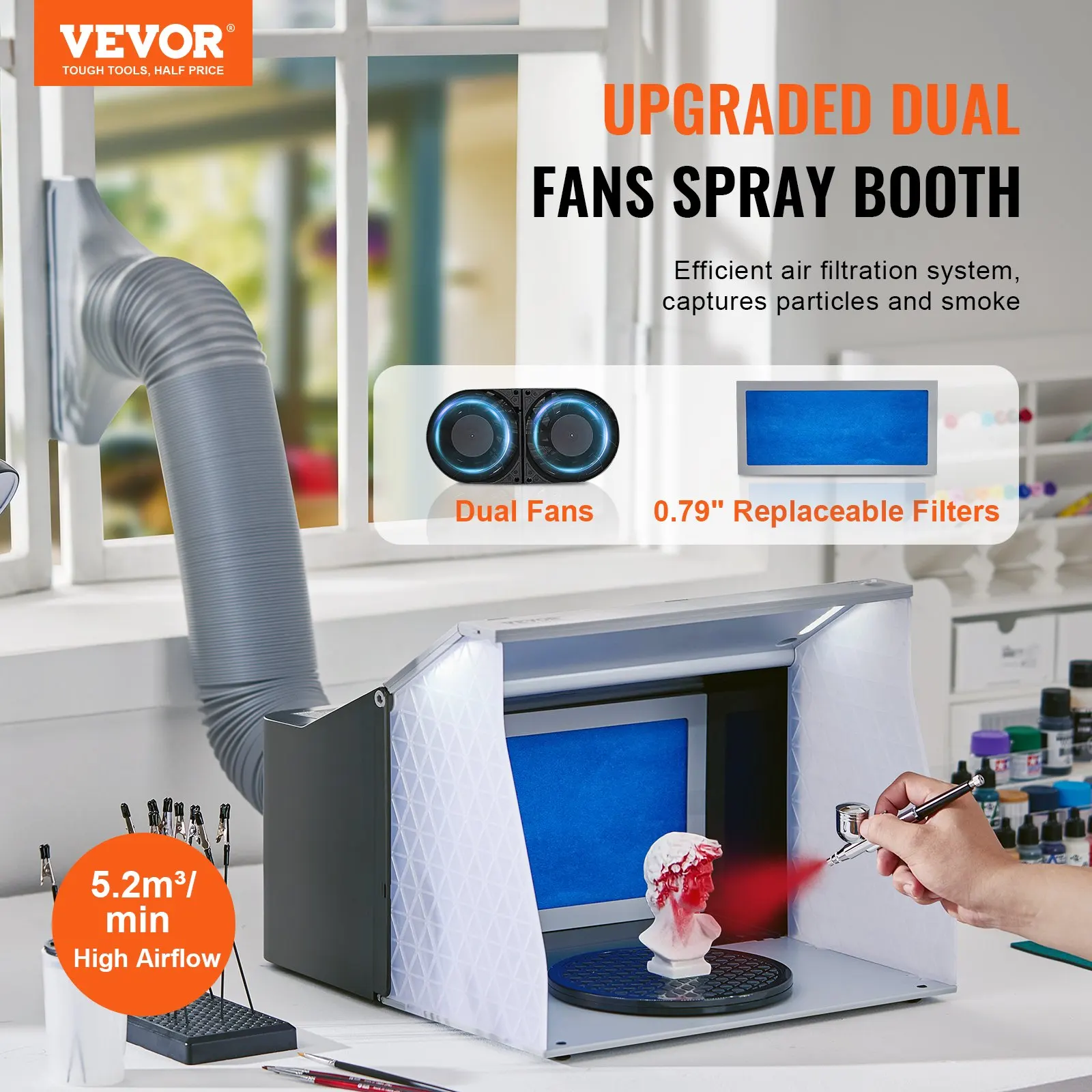 

Airbrush Spray Booth, Portable Hobby Airbrush Paint Spray Booth Kit With 4 LED Light, Powerful Dual Exhaust Fans, Turntable And