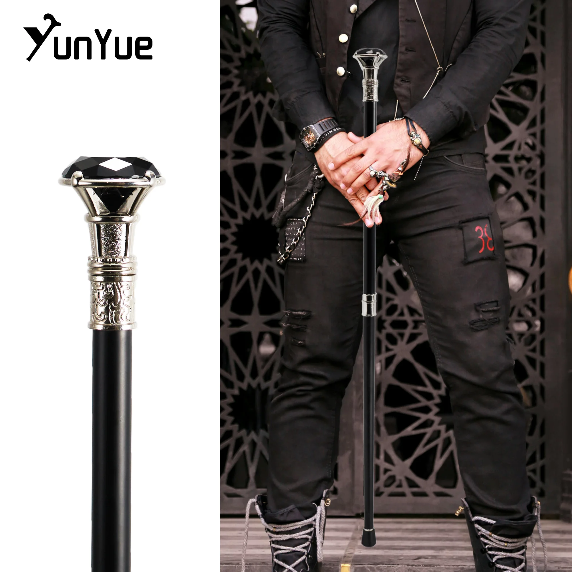 Silber Schwarz Diamant Typ Gehstock Gentleman Elegante Mode Dekorative Gehstock Vintage Cosplay Crosier Knopf Scepter